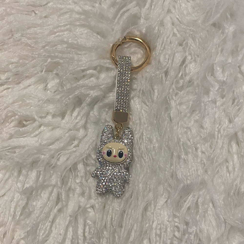 Sparkling Silver rhinestone Keychain Bag charm Labubu style